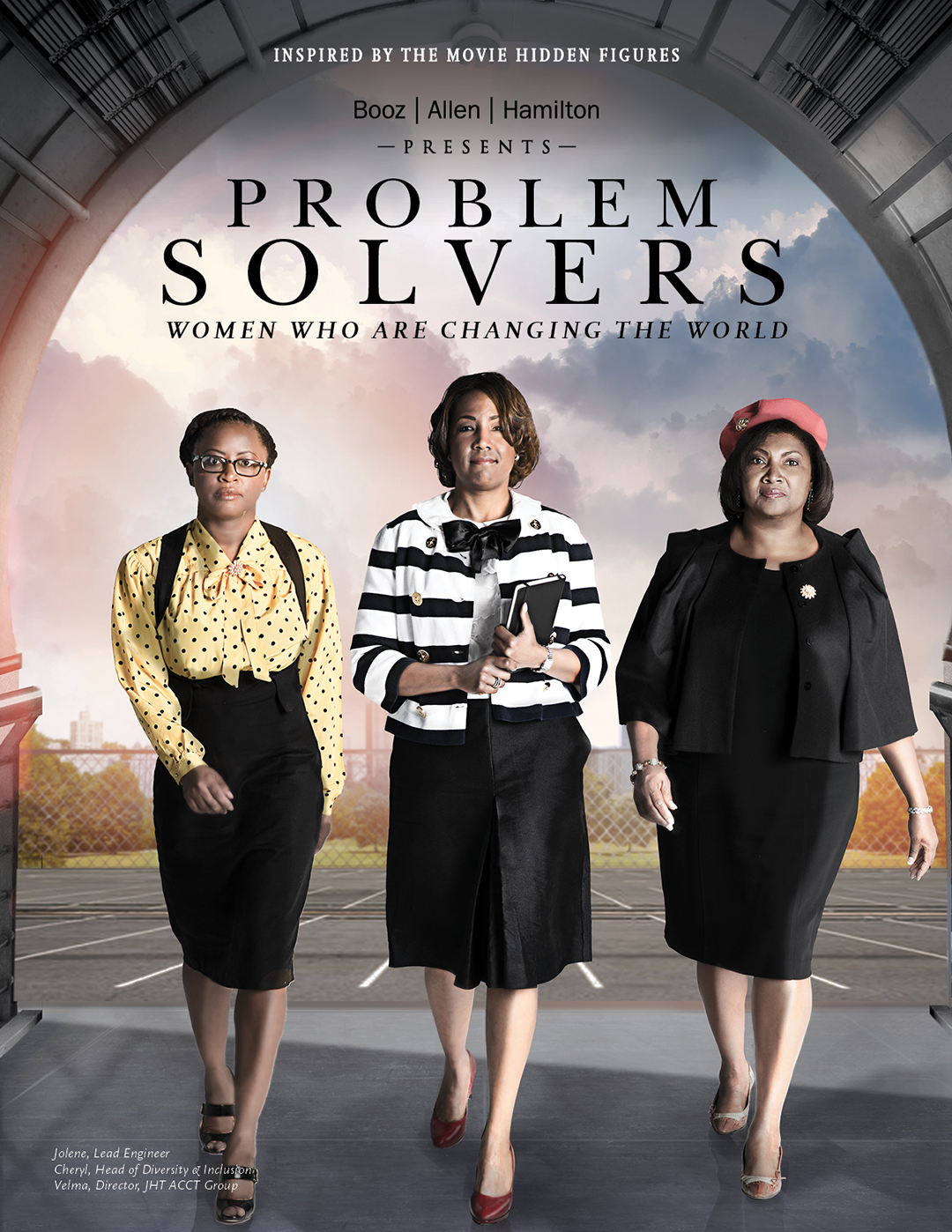 Booz Allen Hamilton poster for event titled "Problem Solvers" that mimics the style of the poster for the film "Hidden Figures"
